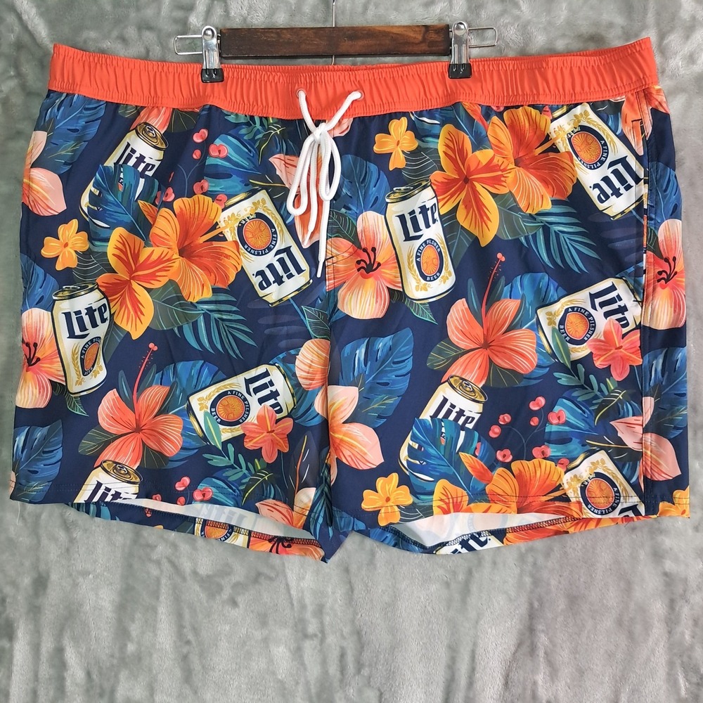 Miller Lite Tropical Floral Swim Board Shorts Above The Knee Men's Size 3XL NWT‎